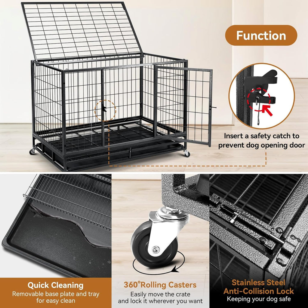 48 inch Wire Dog Crate with Lockable Wheels and Removable Tray A993