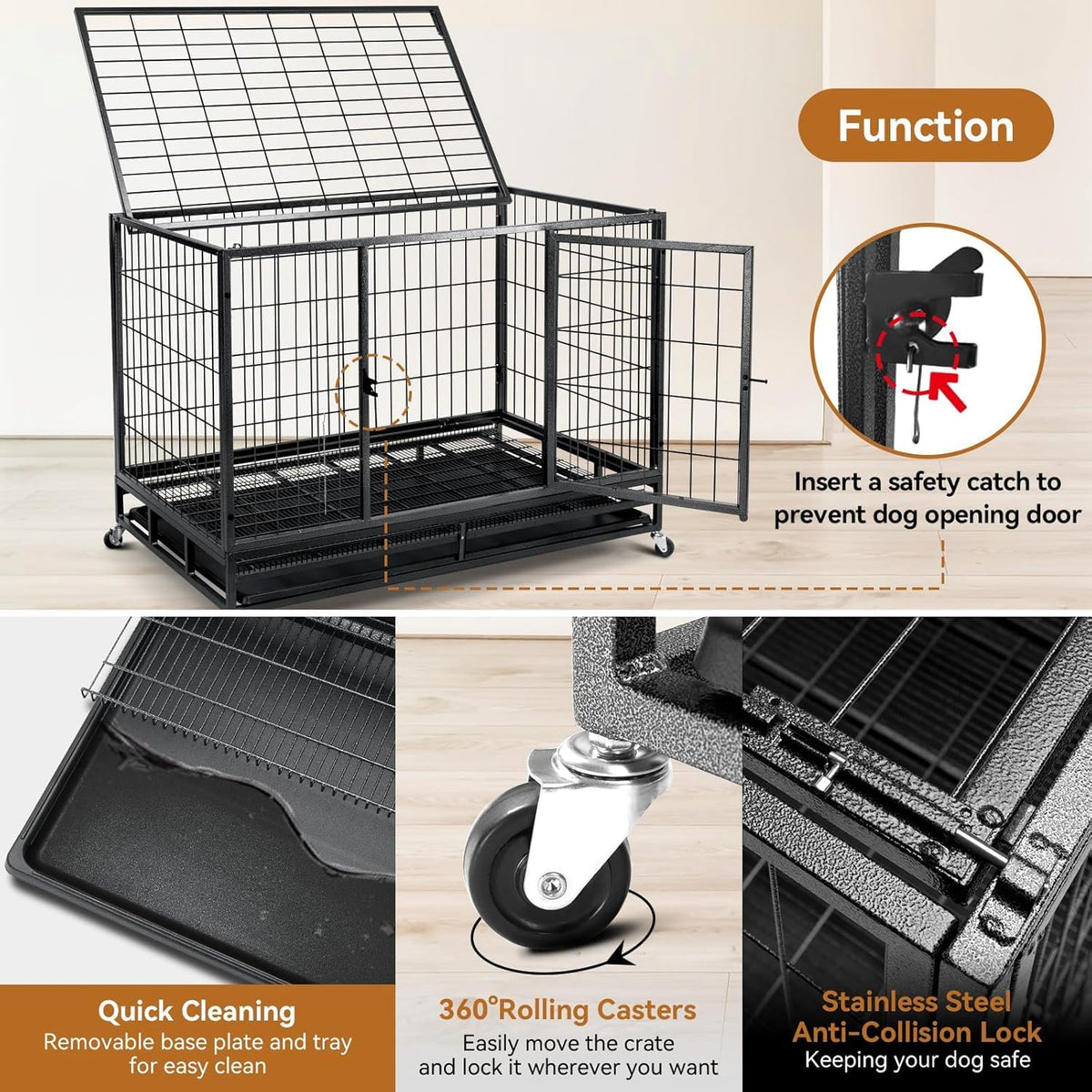 48 inch Wire Dog Crate with Lockable Wheels and Removable Tray A993
