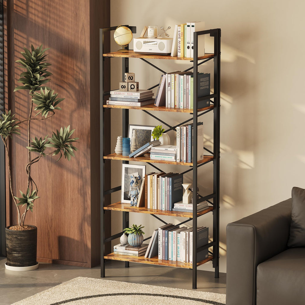 Folding 5 Tier Bookcase with X-Bracket Design X1272