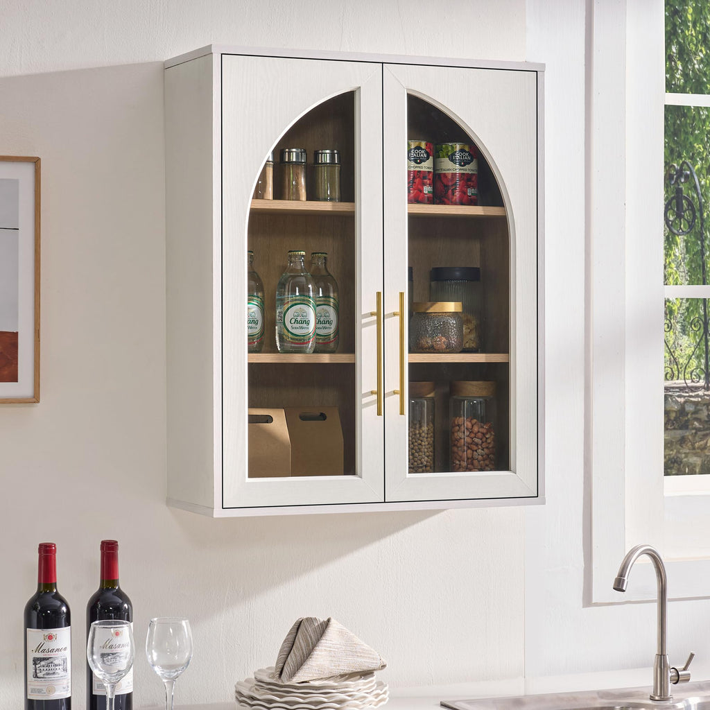 White Wall Mount Bathroom Cabinet with Glass Doors and Adjustable Shelves X9424