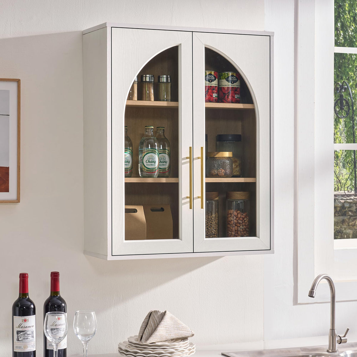 White Wall Mount Bathroom Cabinet with Glass Doors and Adjustable Shelves X9424