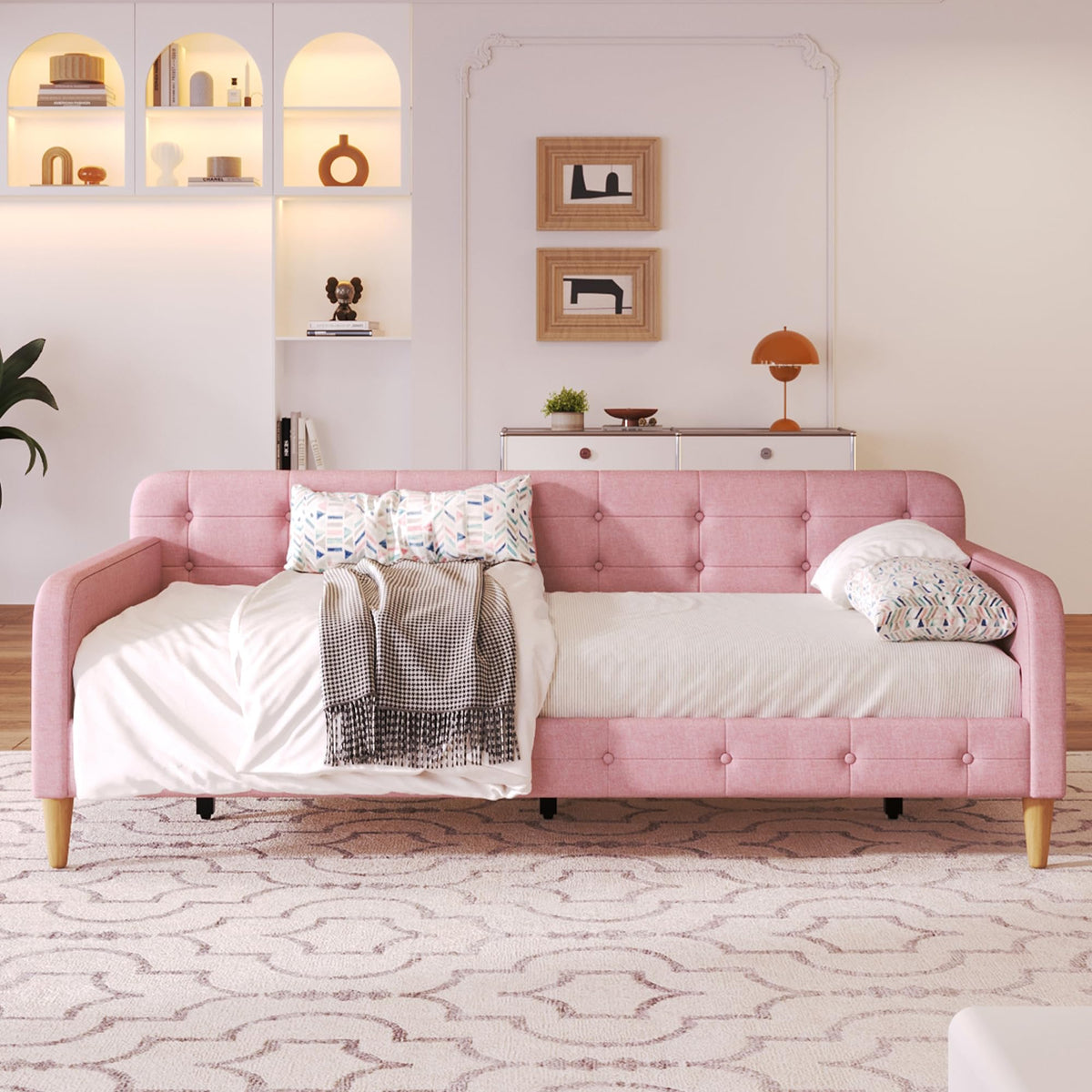 Twin Linen Upholstered Daybed Sofa Bed with Button Tufted Design Z3922