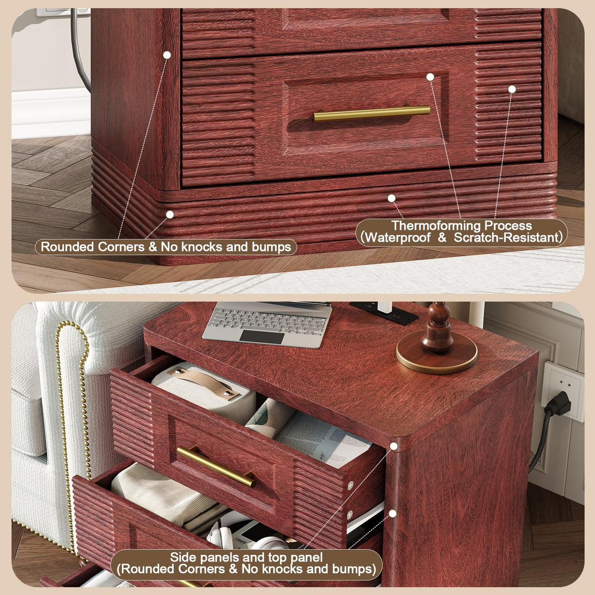 Walnut Nightstand with Charger Station D974