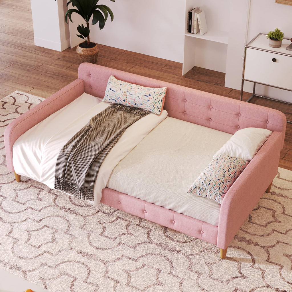 Twin Linen Upholstered Daybed Sofa Bed with Button Tufted Design Z3922