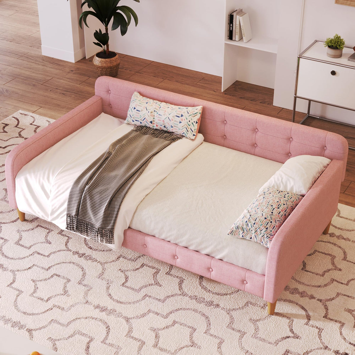 Twin Linen Upholstered Daybed Sofa Bed with Button Tufted Design Z3922