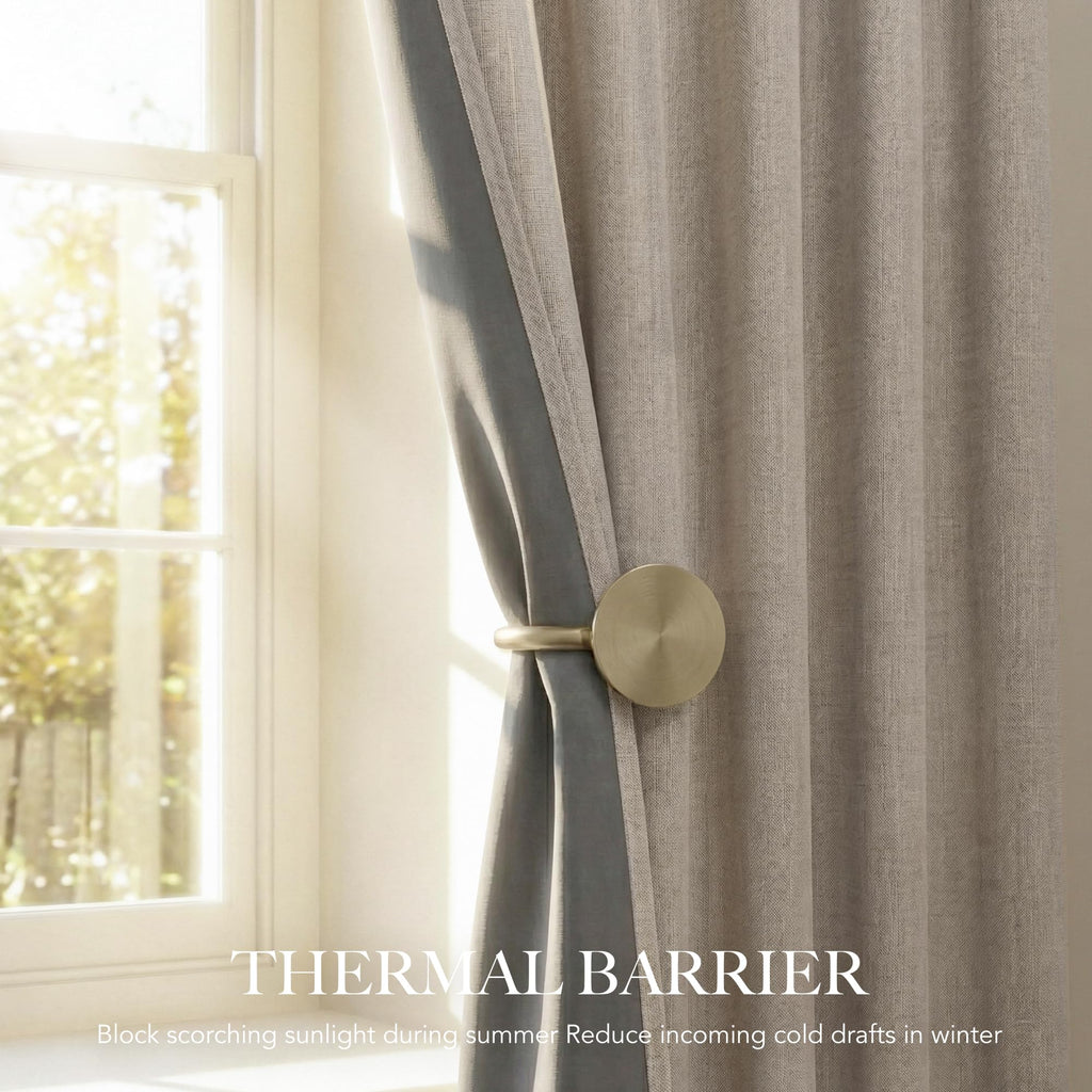 Natural Beige 100% Blackout Linen Curtains 96 Inch C90218