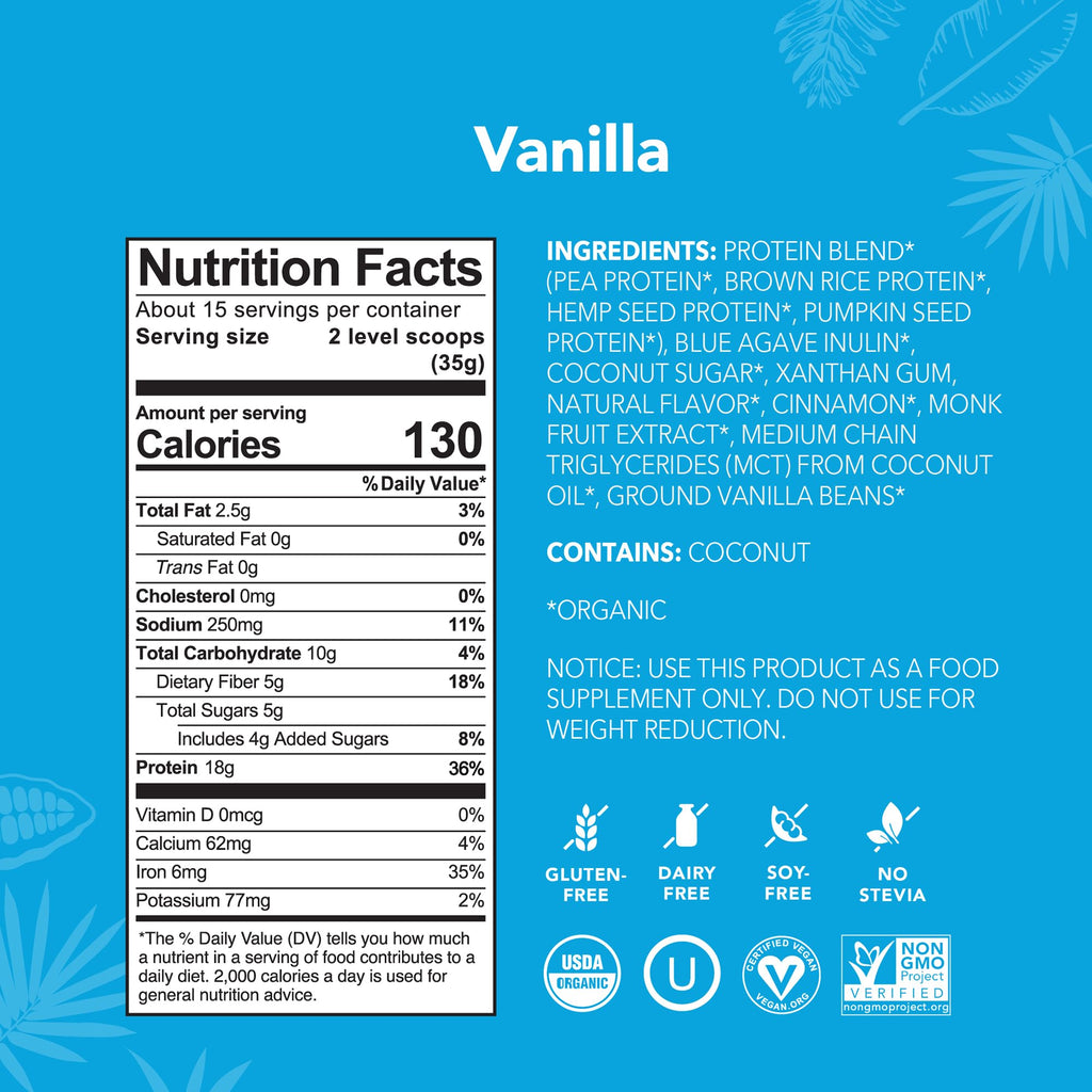 Organic Plant Based Vanilla Protein Powder 19.6 oz G359124