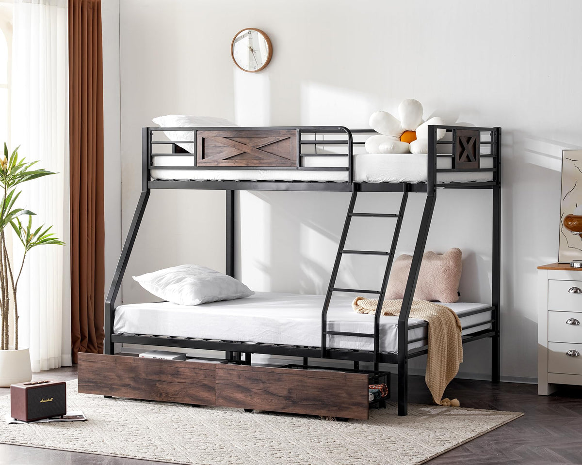 Twin Over Full Metal Bunk Bed with 2 Storage Drawers W43889