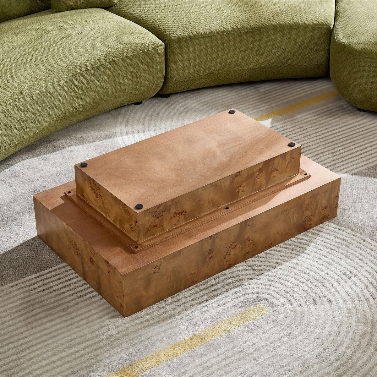 43" Walnut Burl Wood Veneer MDF Coffee Table with Pedestal P1849