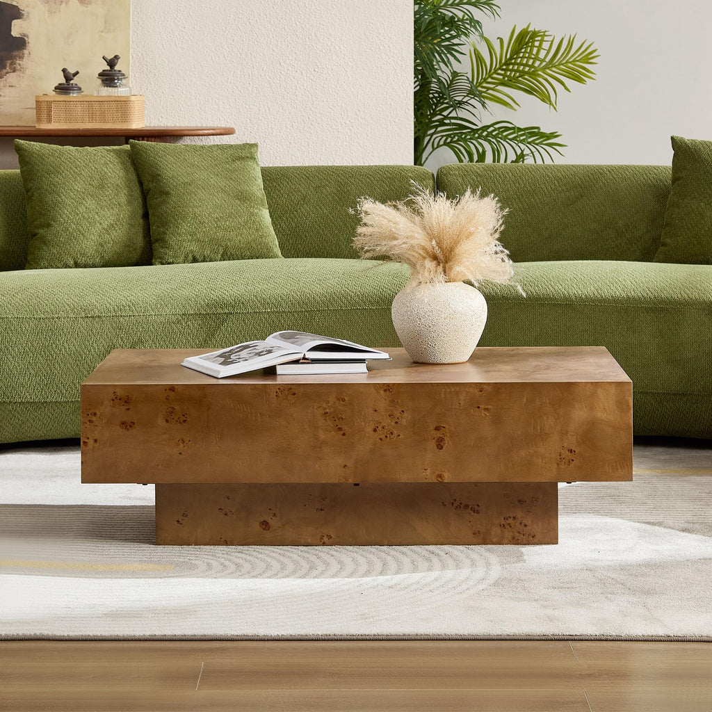 43" Walnut Burl Wood Veneer MDF Coffee Table with Pedestal P1849