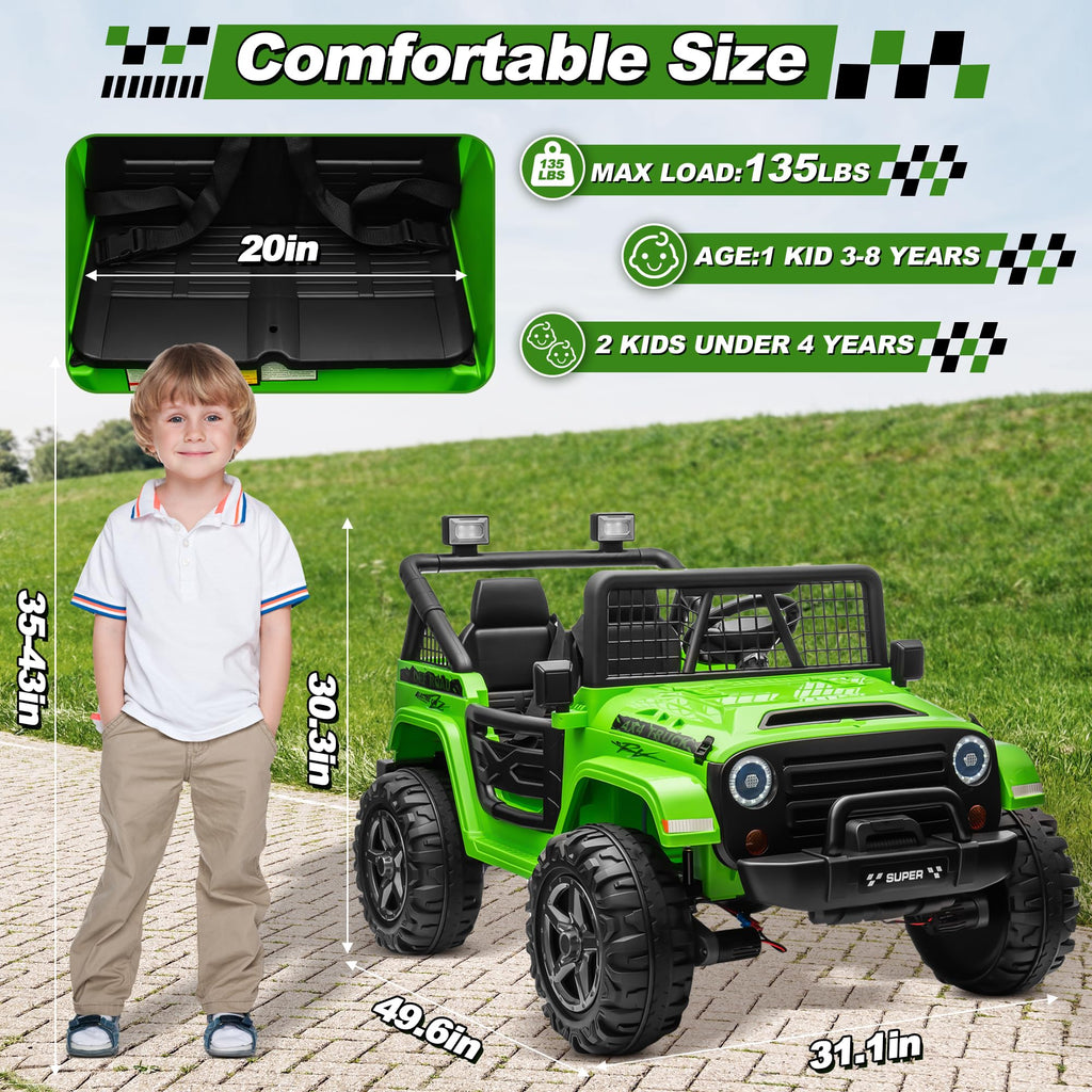 24V Ride on Car with Remote Control, 2 Seater 4WD/2WD Truck, Green C415