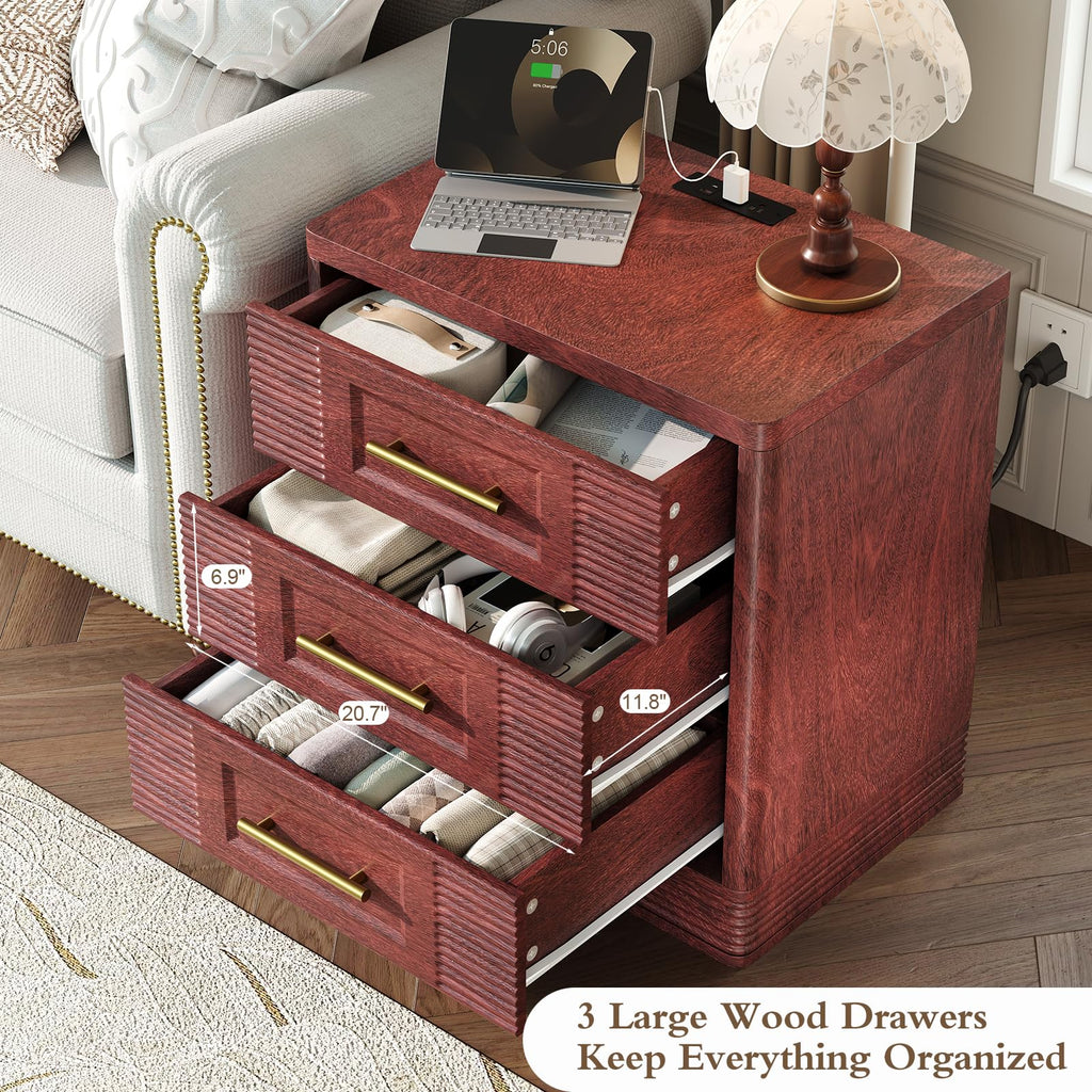 Walnut Nightstand with Charger Station D974