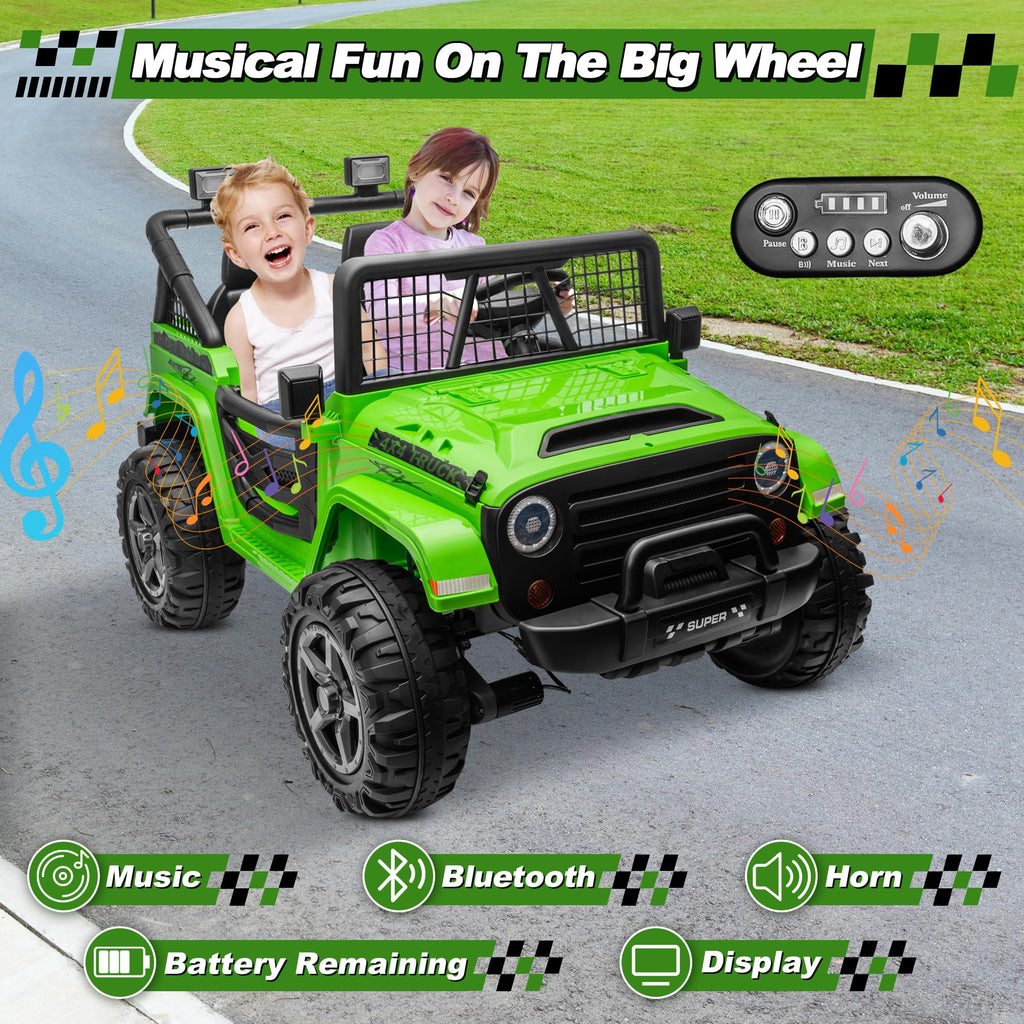 24V Ride on Car with Remote Control, 2 Seater 4WD/2WD Truck, Green C415