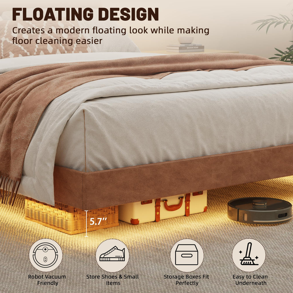 Queen Floating Bed Frame with LED Lights D7874