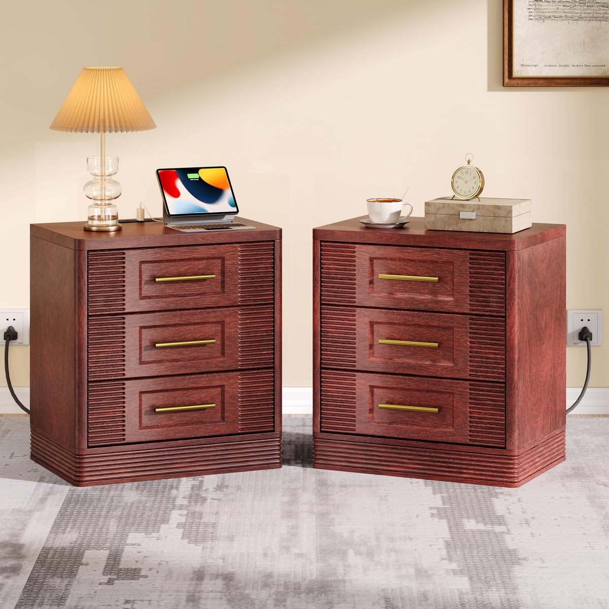 Walnut Nightstand with Charger Station D974