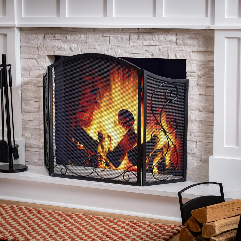 Black Metal Fireplace Screen 3 Panel Q8589
