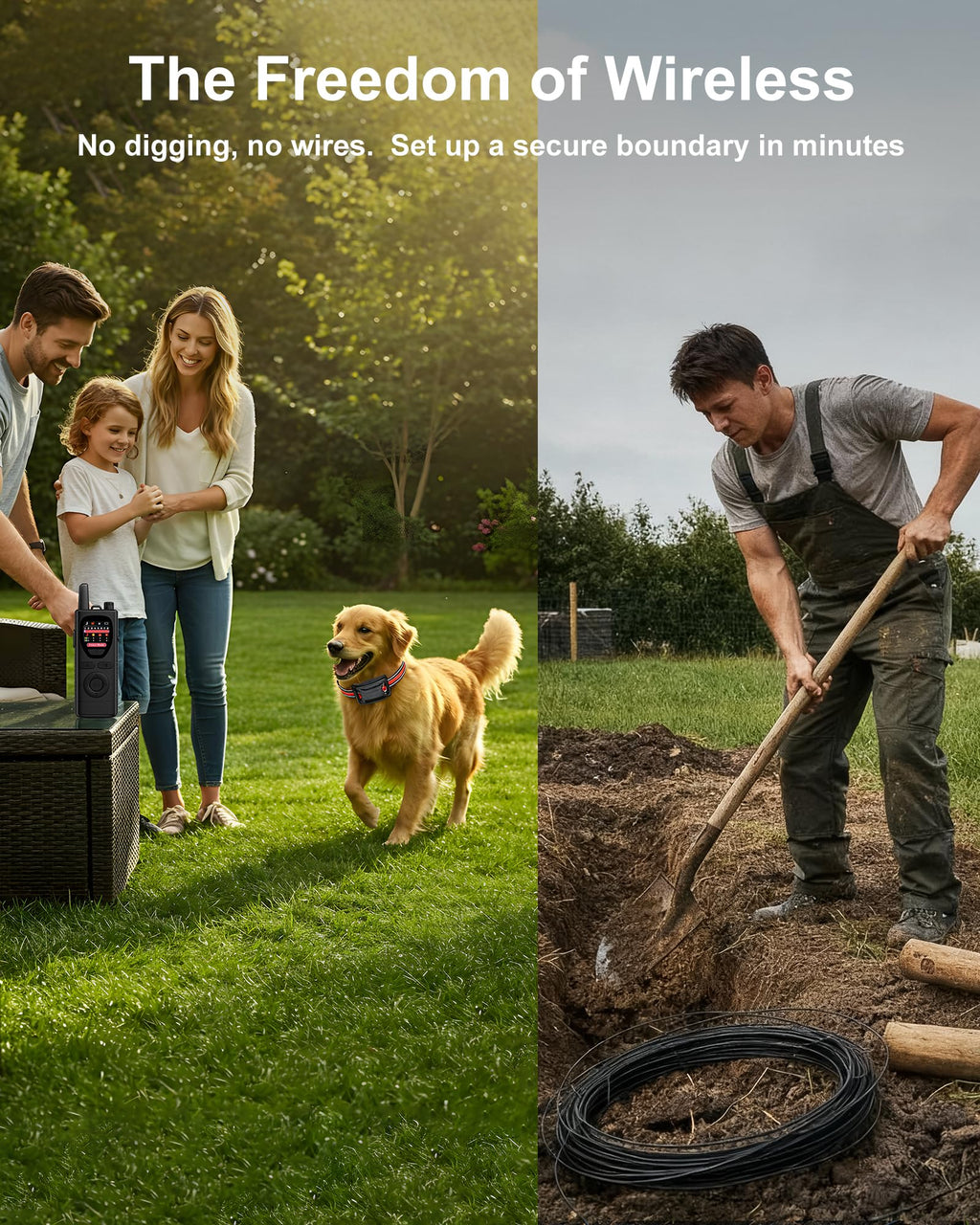 Wireless Dog Fence System 2-in-1 Pet Containment Training Collar IPX6 Waterproof Rechargeable Black Red D627