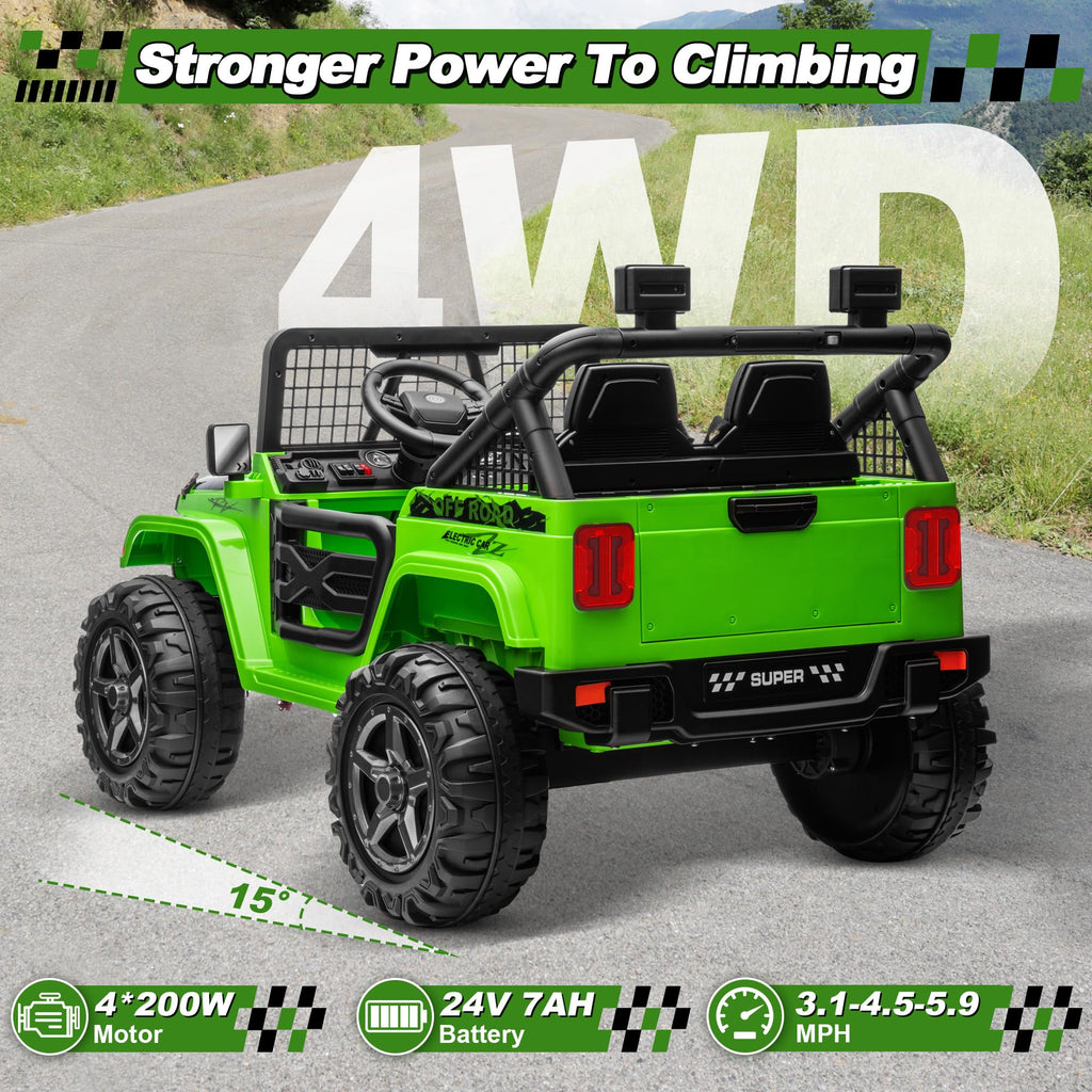 24V Ride on Car with Remote Control, 2 Seater 4WD/2WD Truck, Green C415
