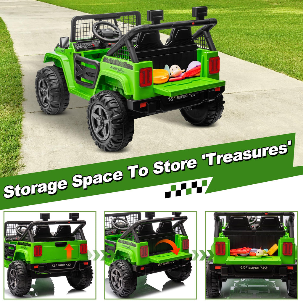 24V Ride on Car with Remote Control, 2 Seater 4WD/2WD Truck, Green C415