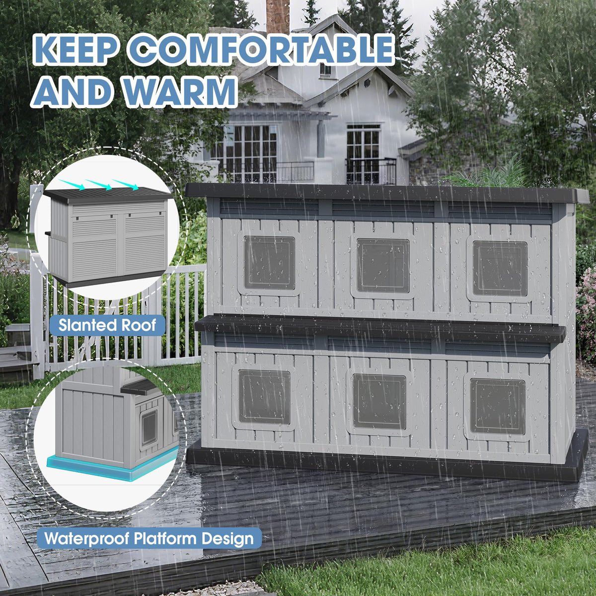 Weatherproof 2 Storey Insulated Cat House S89444