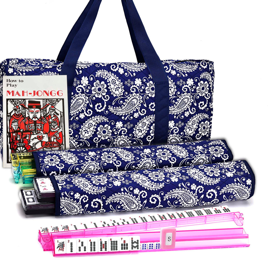 American Mahjong Set with Blue Paisley Carrying Bag 166 White Tiles X1219