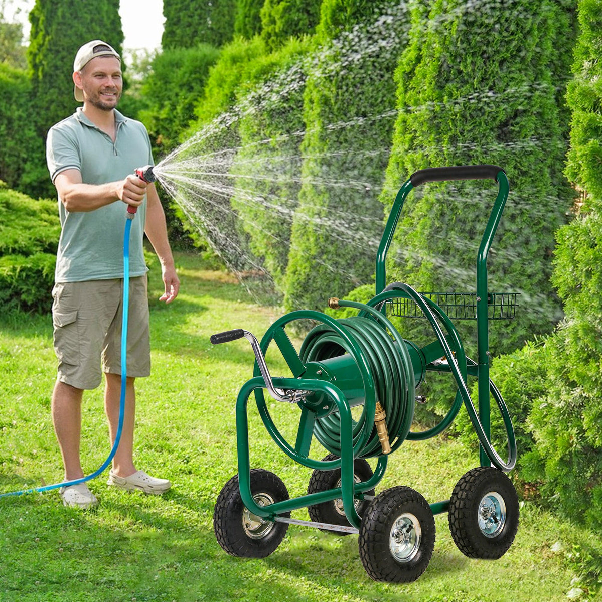 Garden Hose Reel Cart with 4 Wheels X79123