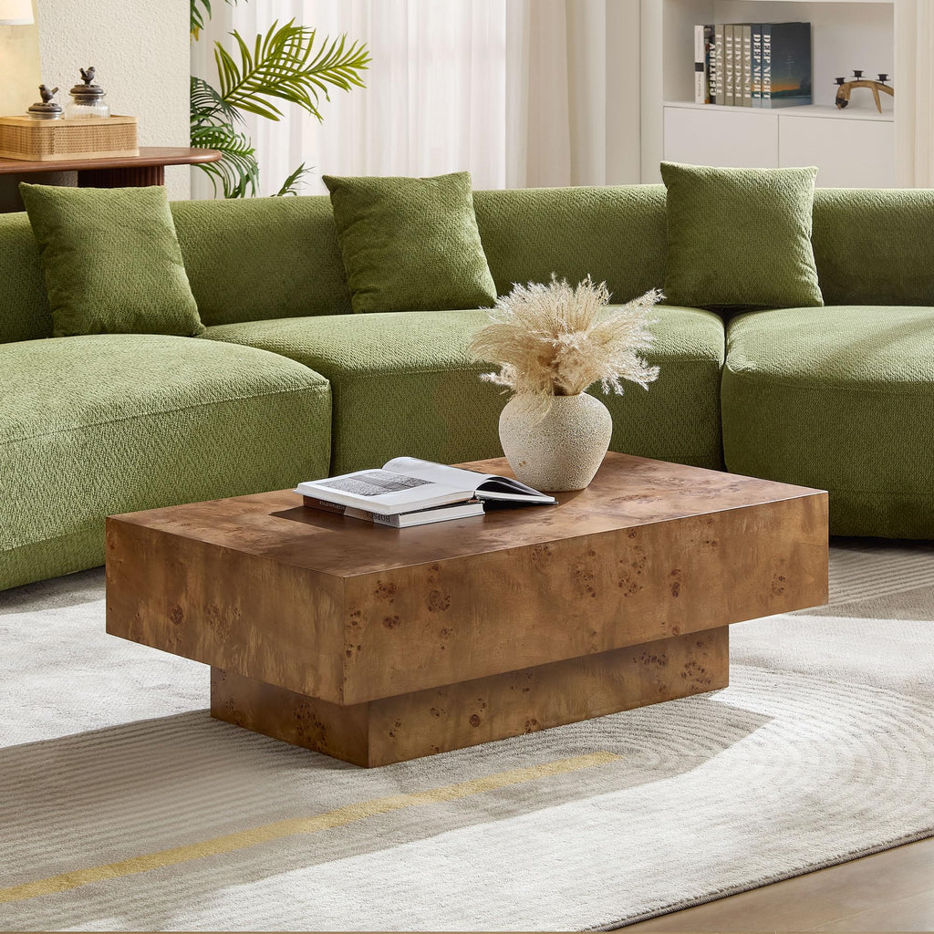 43" Walnut Burl Wood Veneer MDF Coffee Table with Pedestal P1849