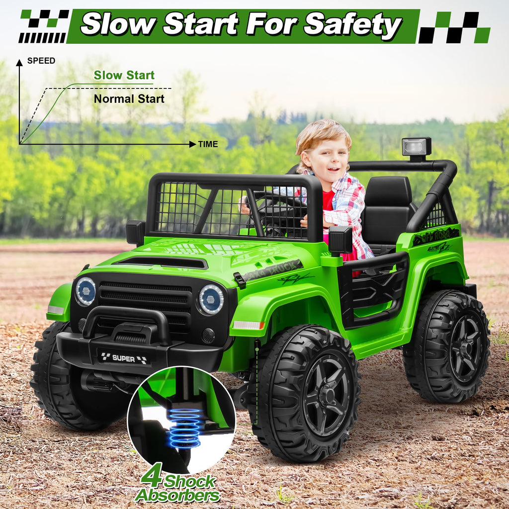24V Ride on Car with Remote Control, 2 Seater 4WD/2WD Truck, Green C415