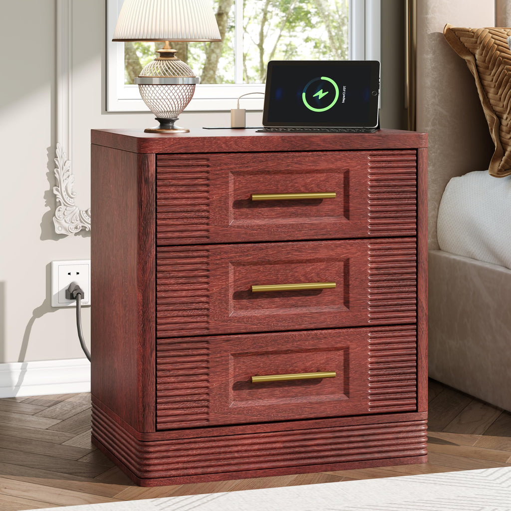 Walnut Nightstand with Charger Station D974