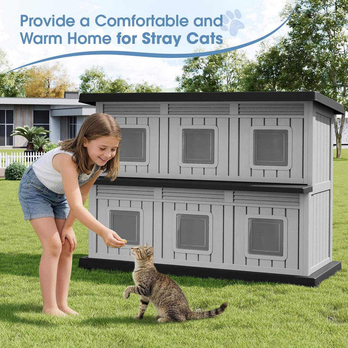 Weatherproof 2 Storey Insulated Cat House S89444
