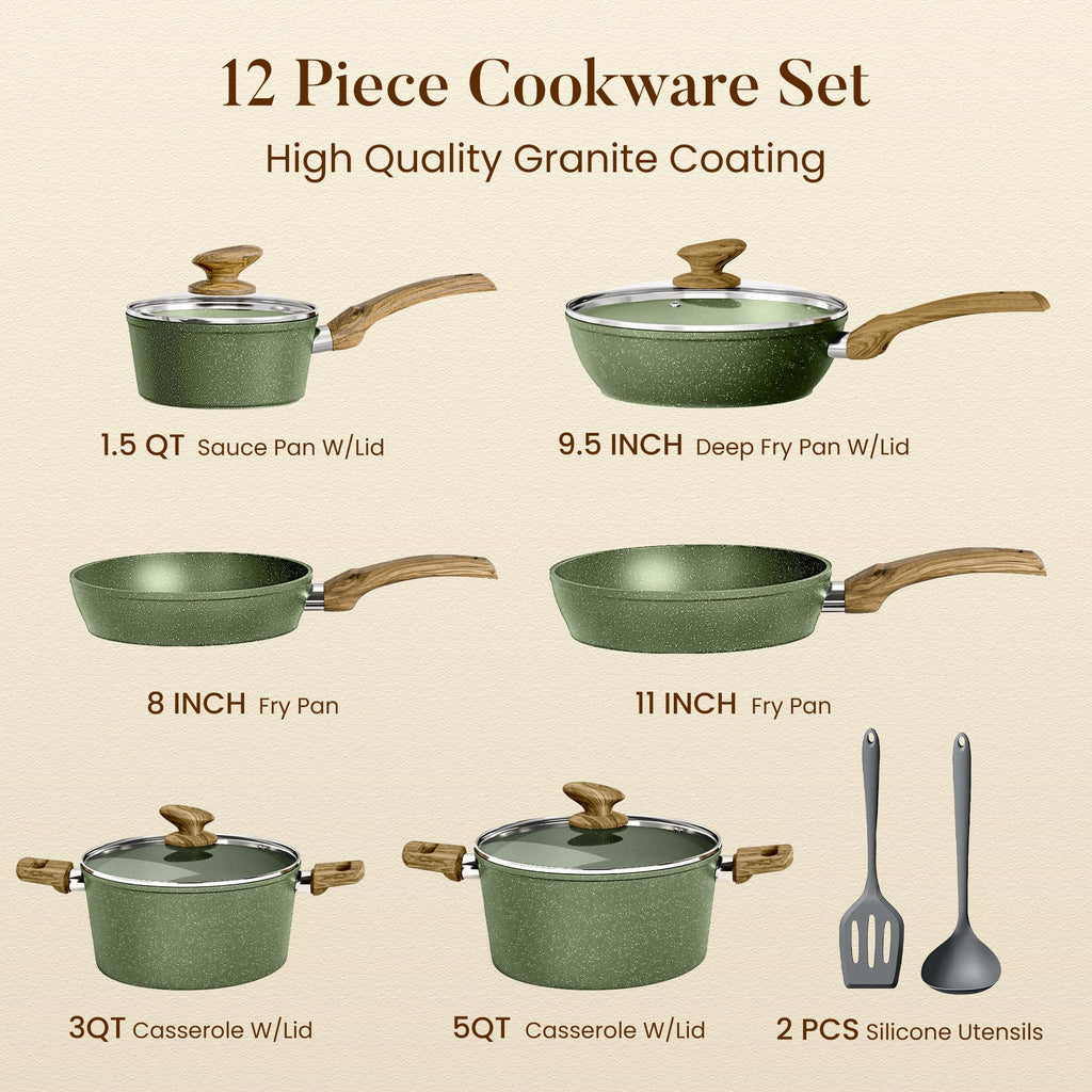 Non Stick Sage Green Cookware Set V741258