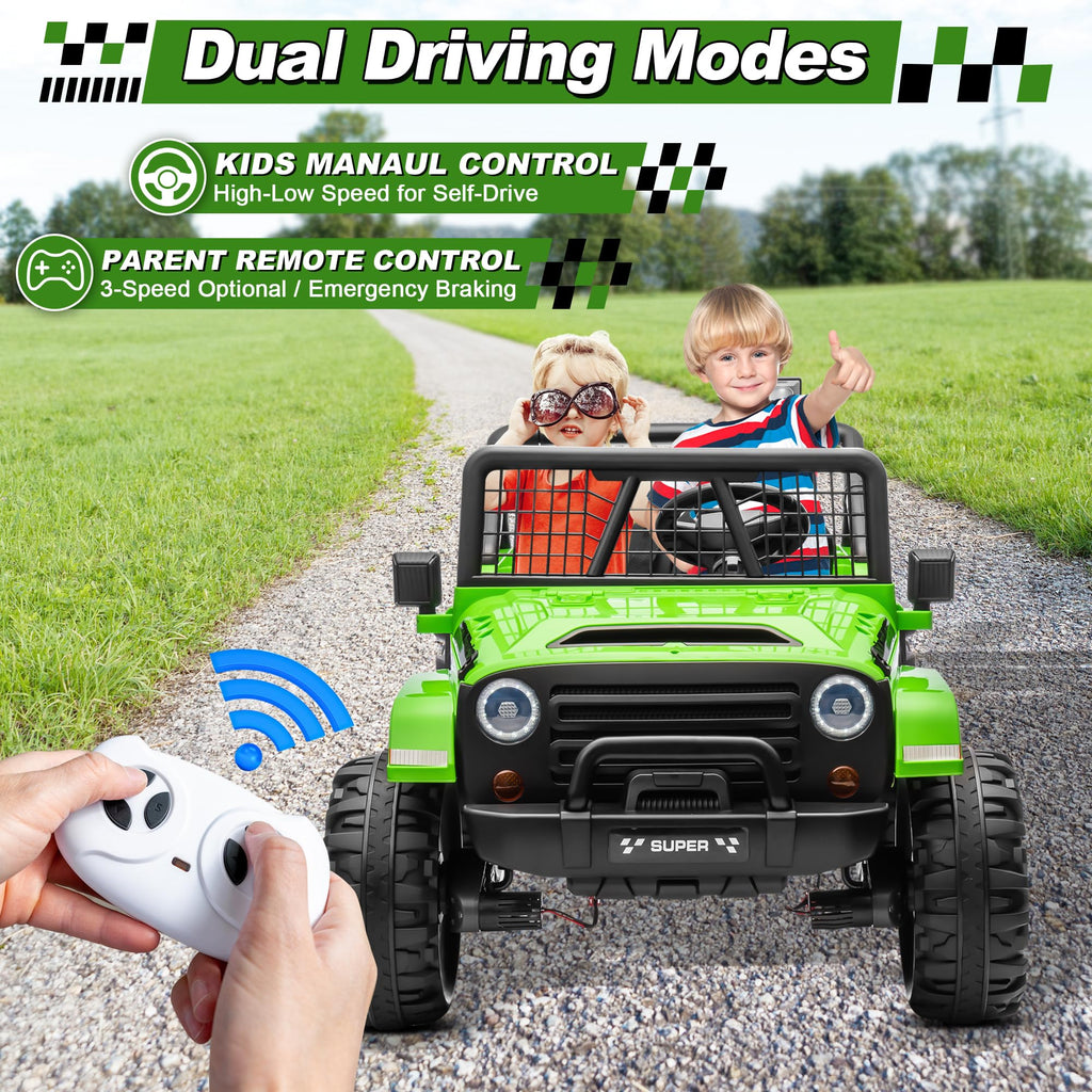 24V Ride on Car with Remote Control, 2 Seater 4WD/2WD Truck, Green C415