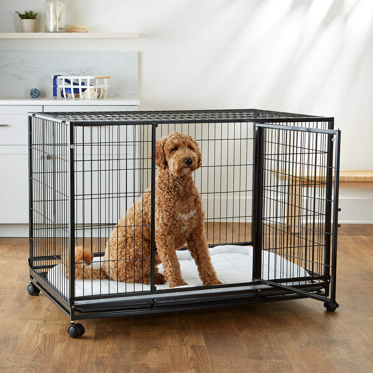 Portable Heavy Duty Stackable Dog Kennel with Tray, Black O39499