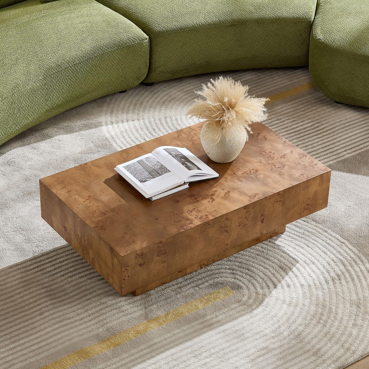 43" Walnut Burl Wood Veneer MDF Coffee Table with Pedestal P1849