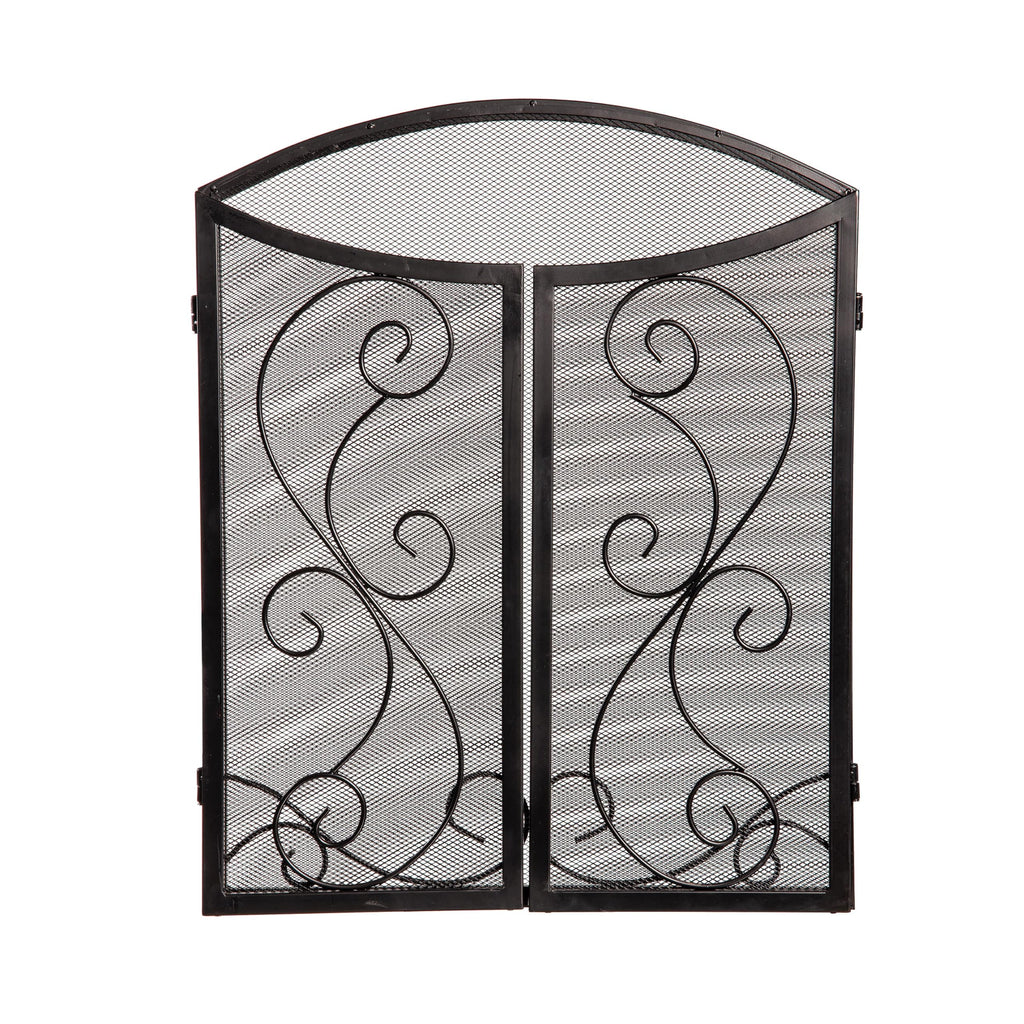 Black Metal Fireplace Screen 3 Panel Q8589